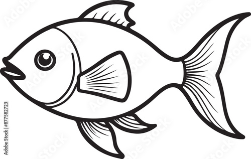 Cute Fish line art illustration icon design, solid white background 