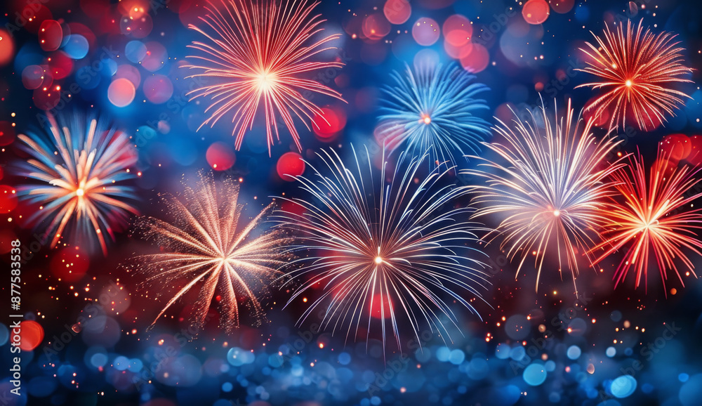 Naklejka premium colorful red white and blue independence day fireworks