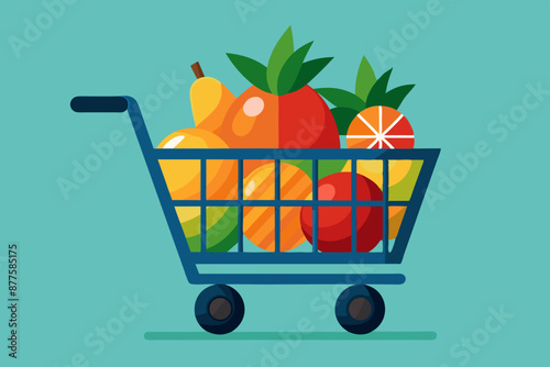  A shopping cart filled with fruits, Vector art illustration 