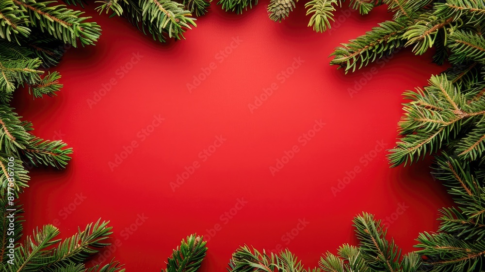 Red background with fir border Red background with fir border