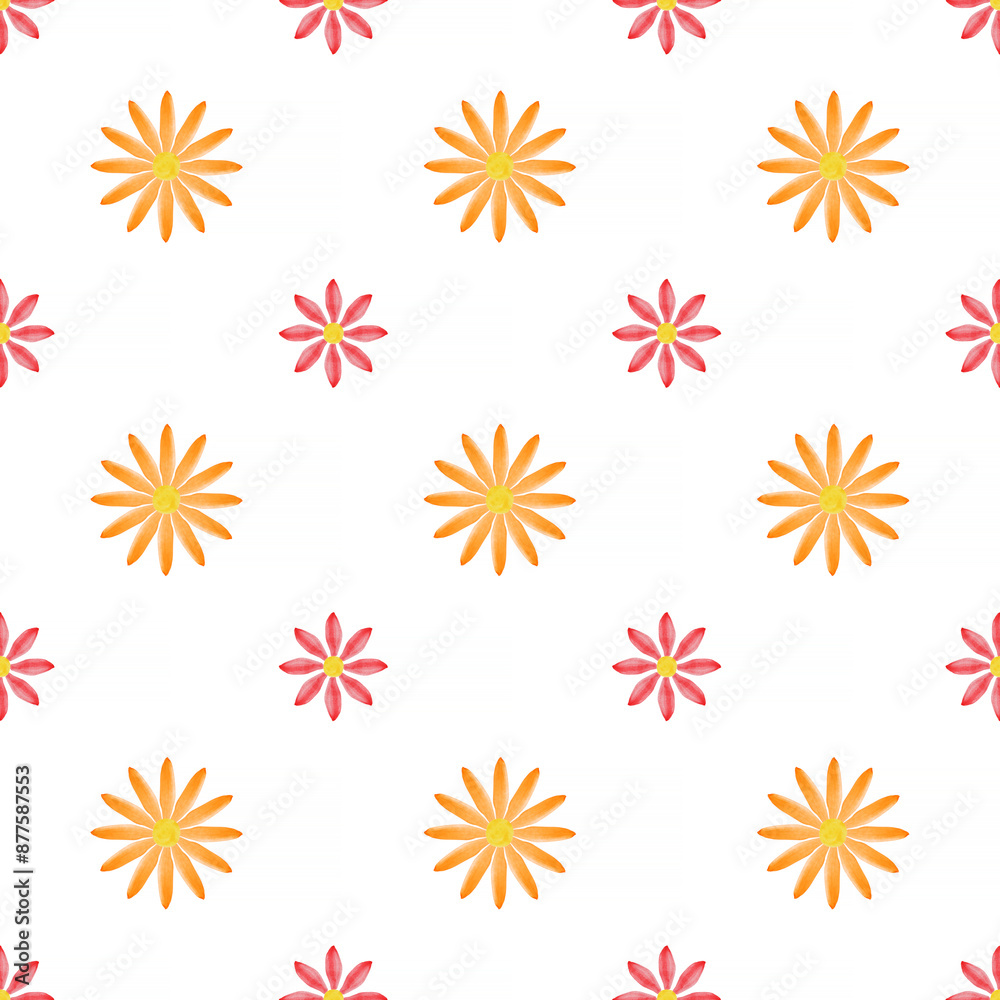 seamless pattern made of orange and red flowers over white seamless pattern made of orange and red flowers over white