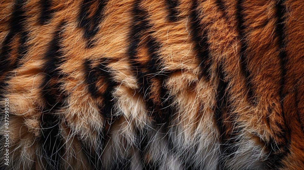 Explore the intricate details and captivating patterns of tiger fur in this high-resolution macro shot. Highlighting the prominent stripes and subtle color gradients Explore the intricate details and captivating patterns of tiger fur in this high-resolution macro shot. Highlighting the prominent stripes and subtle color gradients