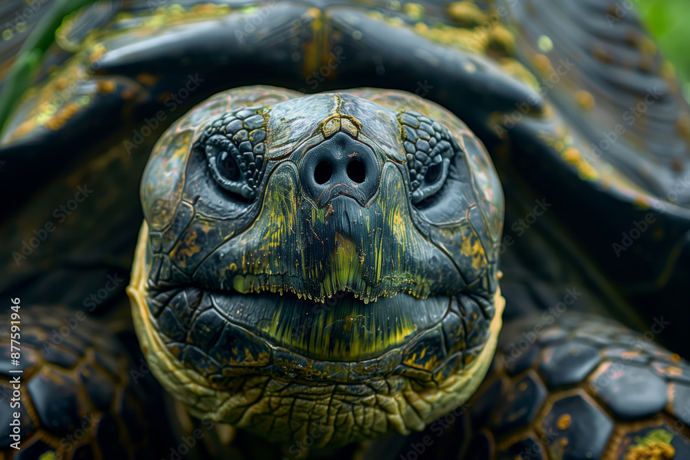 Obraz premium A Tortoise's World: A Close Up of a Giant Tortoise's Face in the Galapagos Islands
