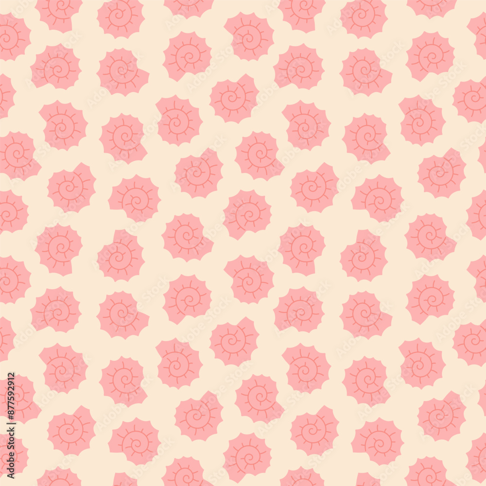 Seamless pattern with hand drawn pink seashell on light pink background. Template for print, fabric, greeting card and invitation. Vector illustration Seamless pattern with hand drawn pink seashell on light pink background. Template for print, fabric, greeting card and invitation. Vector illustration