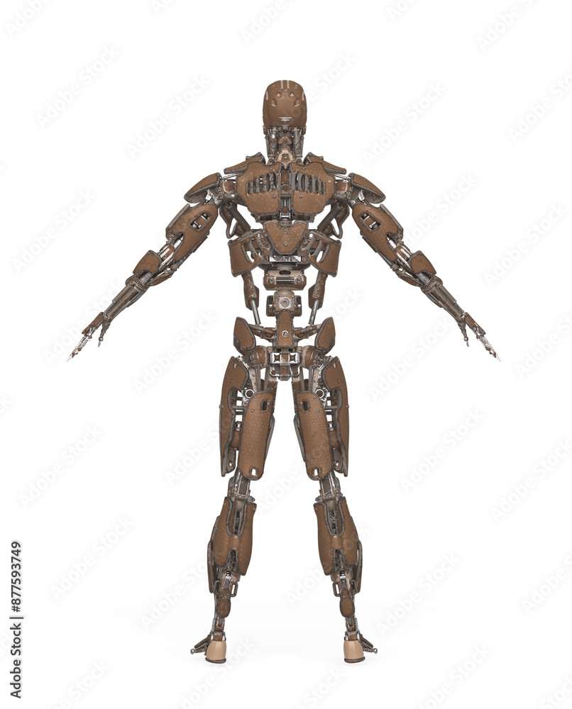 mega cyborg on a pose in white background rear view mega cyborg on a pose in white background rear view