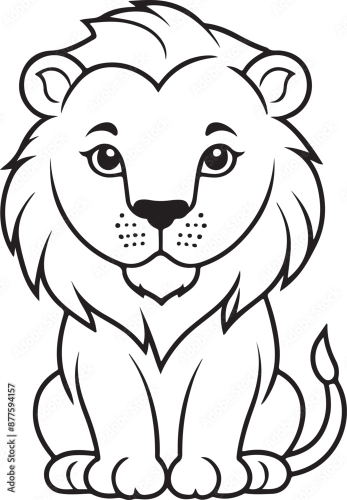 Obraz premium Cute lion line art illustration icon design, solid white background 