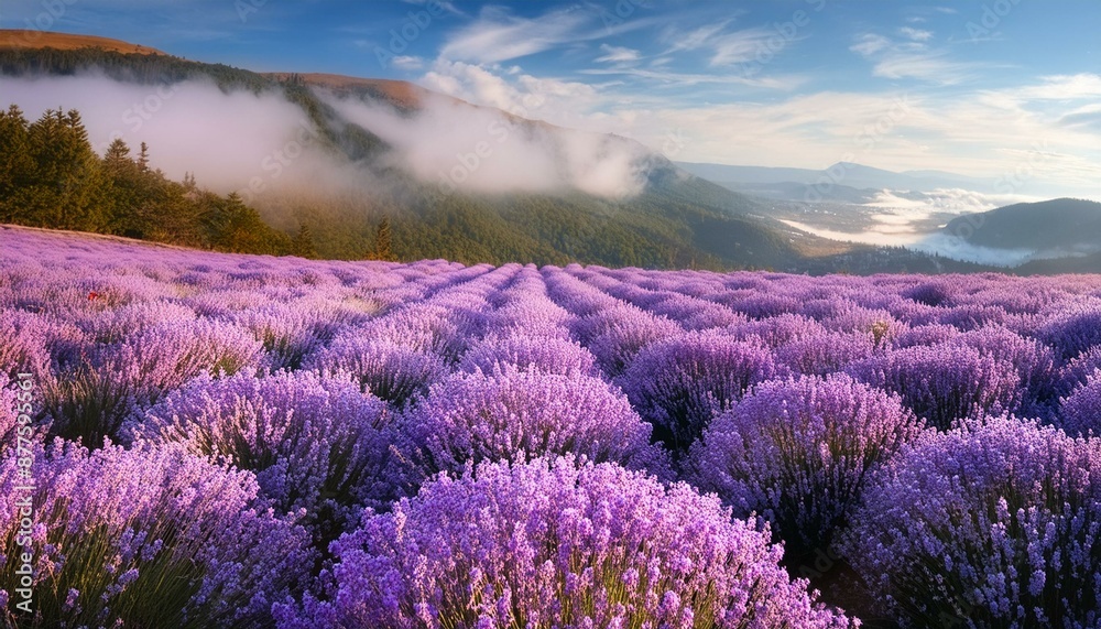 Field of lavender with mountains in background Field of lavender with mountains in background