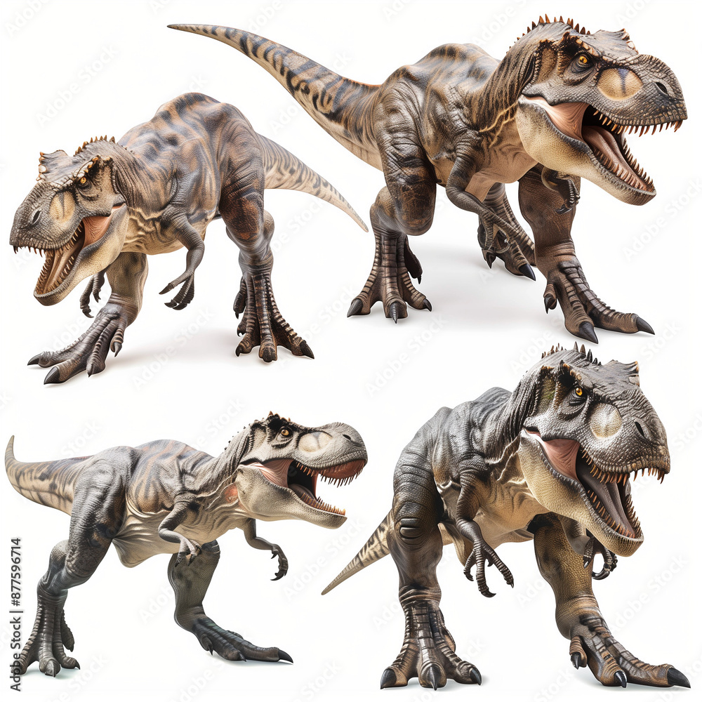 Fototapeta premium set of tyrannosaurus rex 3d render isolated on white background