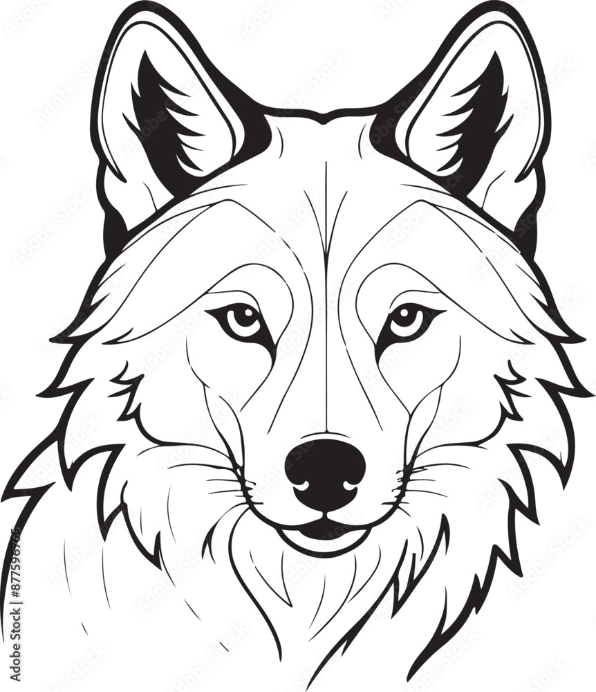 Naklejka premium Cute Wolf line art illustration icon design, solid white background
