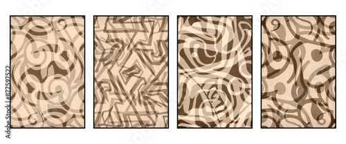 Set of 4 Abstract illustration in vintage style. For use in graphics, for wall decor. .