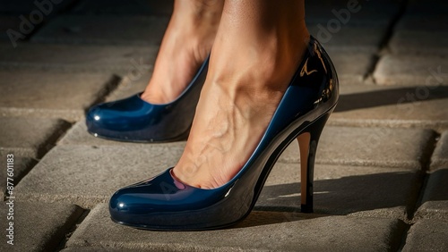 Stylish and modern blue patent leather stilettos © Valeria