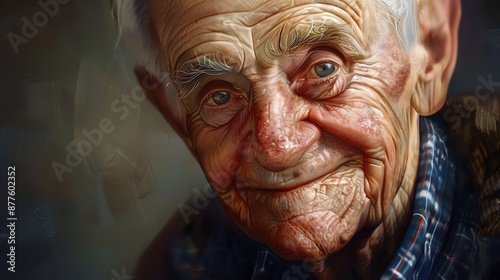 A close-up of an elderly man's face, smiling kindly.