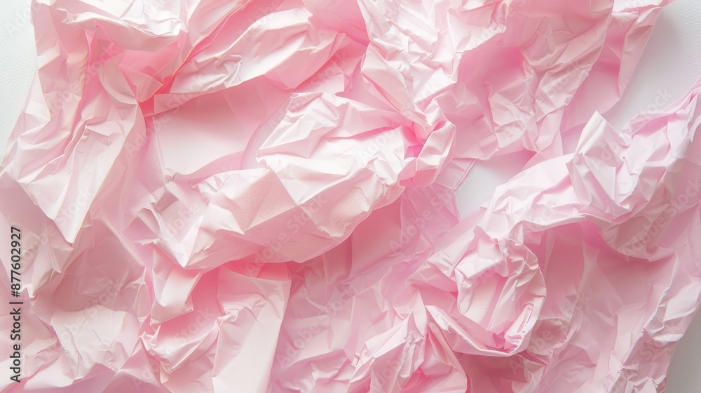 Fototapeta premium Pink wrinkled paper on a white backdrop
