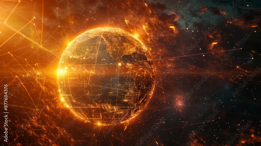 Obraz premium Earth Communication Network for Global Digital Exchange with Light and Epic Eclipse
