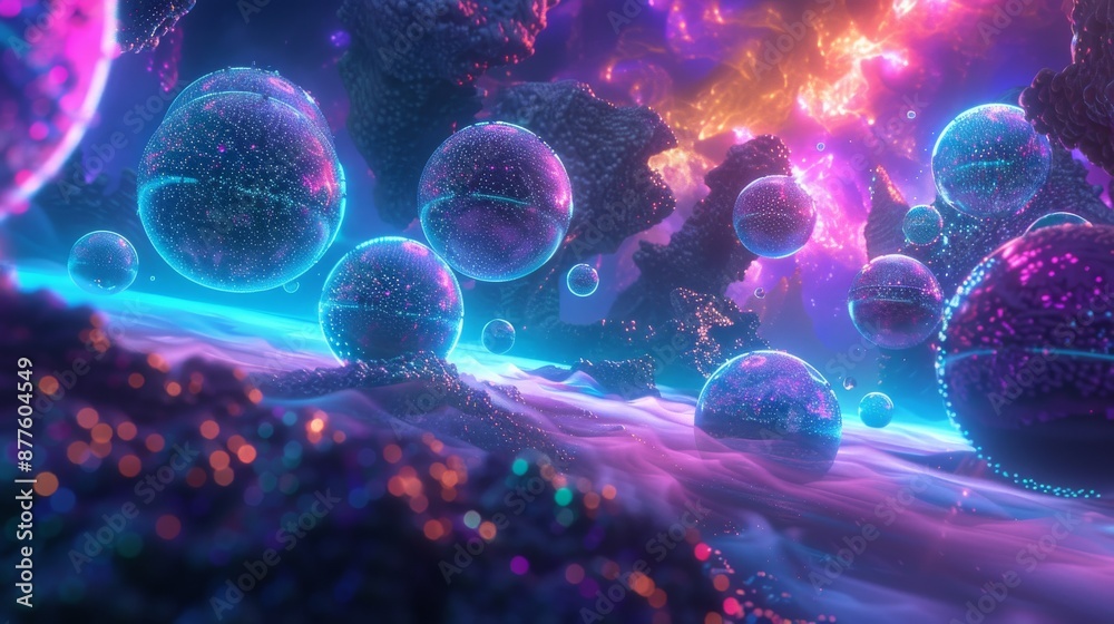 Futuristic Spherical Objects in a Psychedelic Space-Scape Futuristic Spherical Objects in a Psychedelic Space-Scape