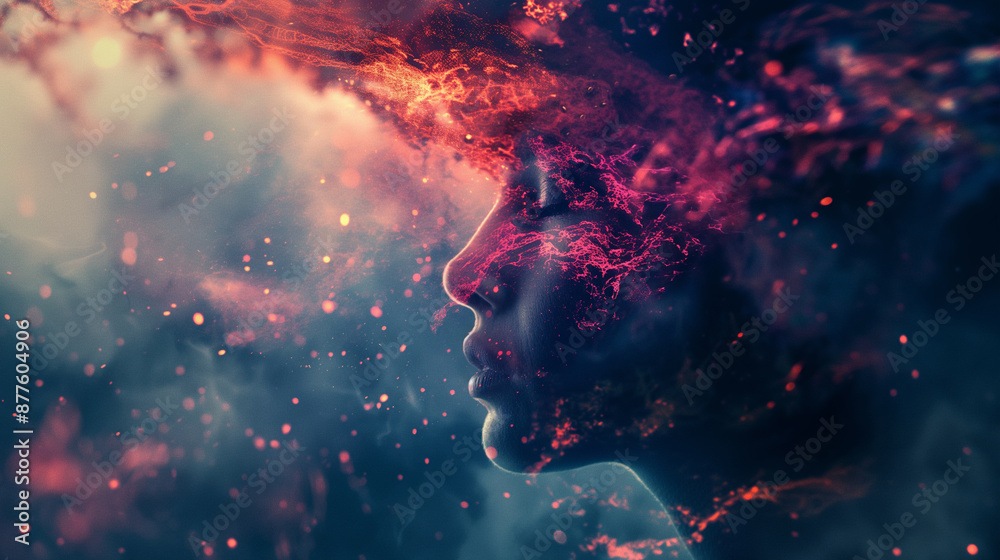 Woman connecting with the universe energy flow Woman connecting with the universe energy flow