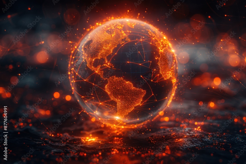A close up of a glowing globe with a dark background A close up of a glowing globe with a dark background