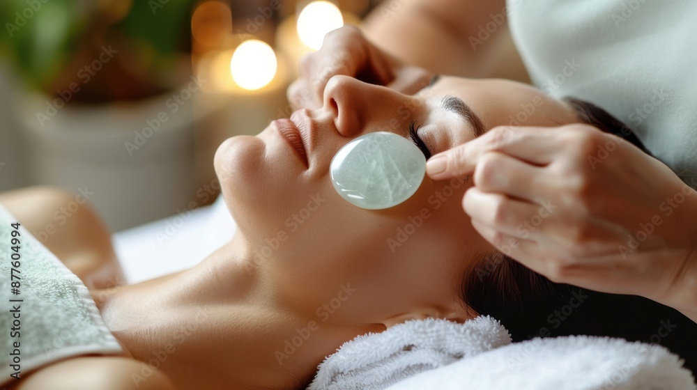 A woman receiving facial treatment A woman receiving facial treatment