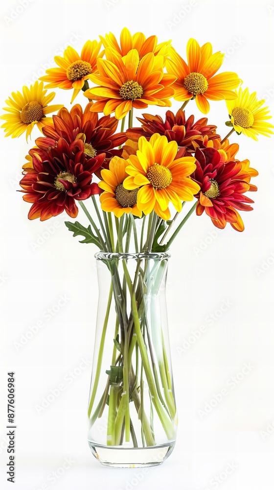 Vase with flowers: Chrysanthemum, white background. Vase with flowers: Chrysanthemum, white background.