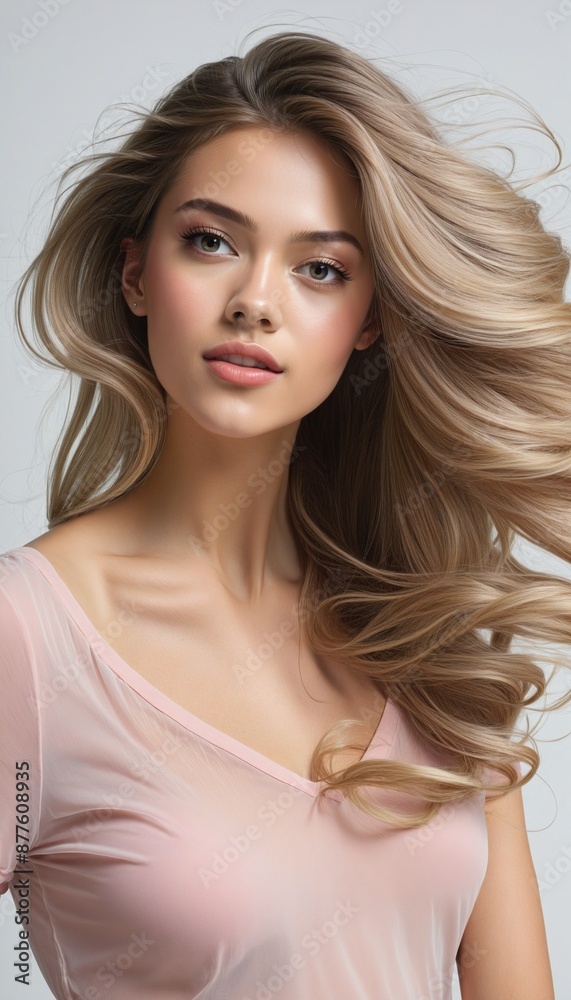 A stunning model showcasing elegance in a pink dress posing in a studio illustration A stunning model showcasing elegance in a pink dress posing in a studio illustration