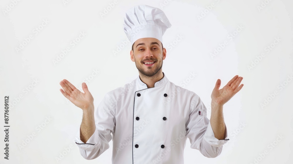 A chef is smiling and pointing to the camera A chef is smiling and pointing to the camera