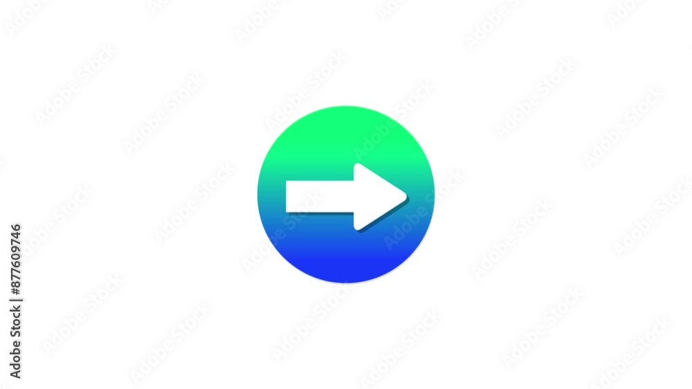 Right direction arrow animation white color on the popup circle. 4k video. Right direction arrow animation white color on the popup circle. 4k video.