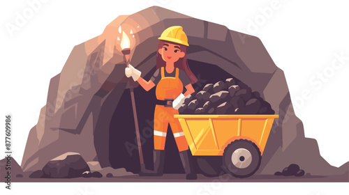 An asian confident coal miner. A female miner in hard