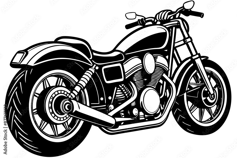 Obraz premium Motorcycle Vector Illustration: Three-Quarter View with Rear Wheel Closer