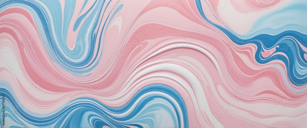 Fototapeta premium Soft pink and blue watercolor panorama wallpaper design with fluid marbled texture and generative pattern illustration