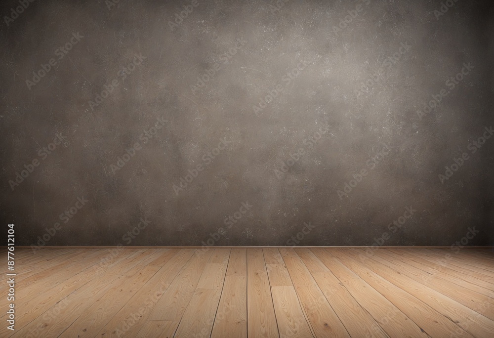 Brown parquet floor and blank wall in a vintage interior design
