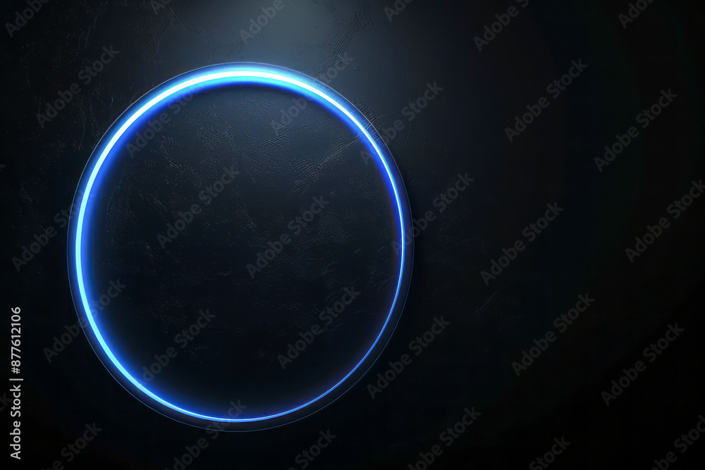 Modern Digital Interface Design Element: Glowing Blue Circular Frame on Black Background Modern Digital Interface Design Element: Glowing Blue Circular Frame on Black Background