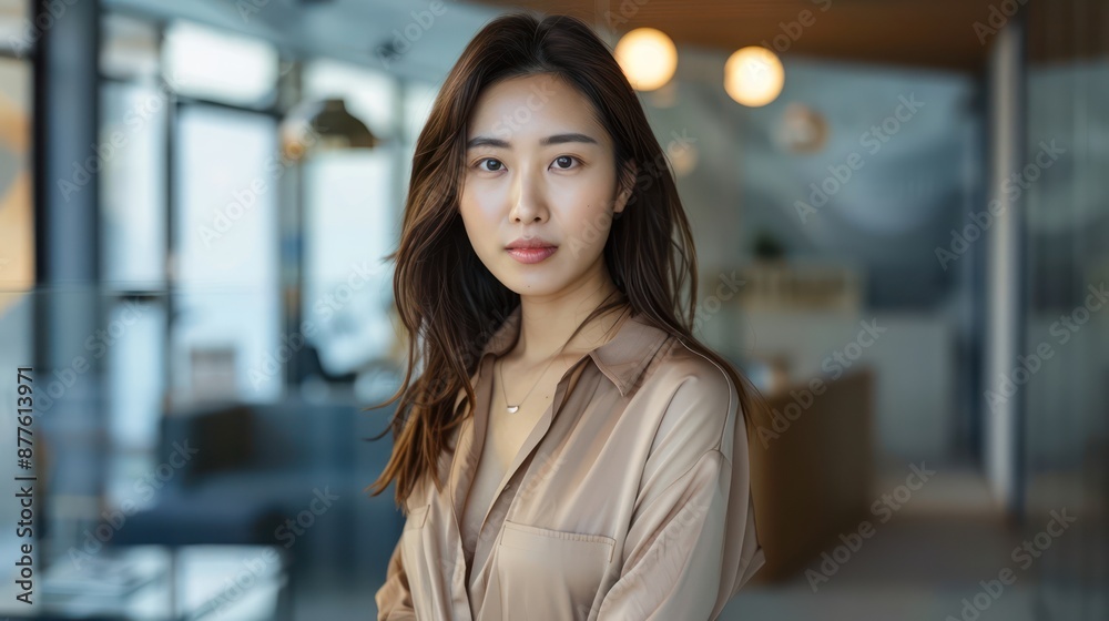 Confident young Asian woman in a modern office setting. Headshot portrait of a businesswoman, entrepreneur, or professional. Confident young Asian woman in a modern office setting. Headshot portrait of a businesswoman, entrepreneur, or professional.