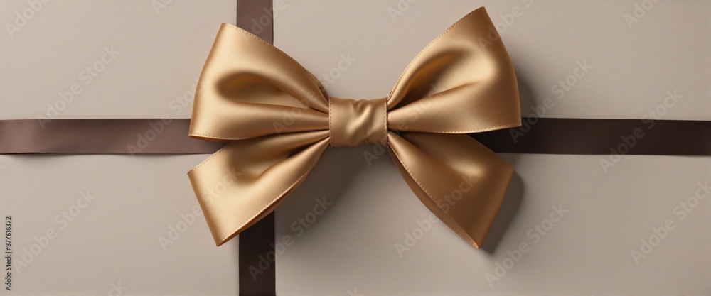 Fototapeta premium Elegant satin brown ribbon with vintage cut-out pattern, hand-made for anniversary gift package