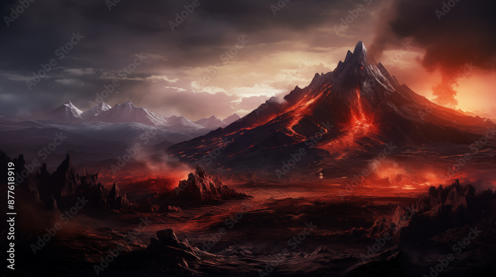 Naklejka premium Volcano, Lava, Mountain, Hell, Doom, Generative AI