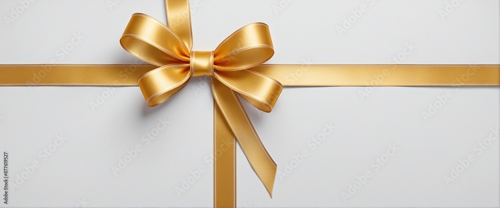 Elegant gift packaging mockup with a shiny gold ribbon and bow cutout for Christmas celebration