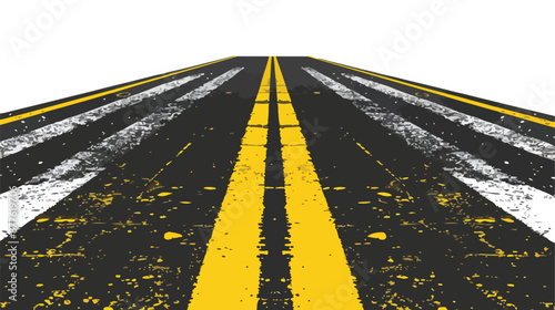 Asphalt road with yellow painted marking in close up