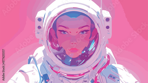 Astronaut futuristic space girl come out from her space