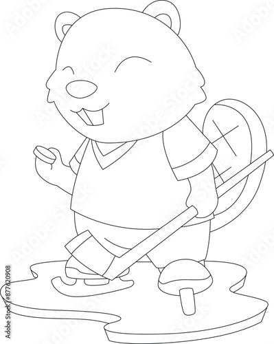 Canvas Print Beaver Ice hockey Ice hockey stick Animal Vector Graphic Art Illustration