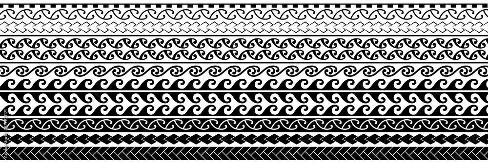 Polynesian Maori pattern design illustration. Straight line pattern. Tattoo and other design backgrounds 마오리 문양 패턴 디자인 Polynesian Maori pattern design illustration. Straight line pattern. Tattoo and other design backgrounds 마오리 문양 패턴 디자인