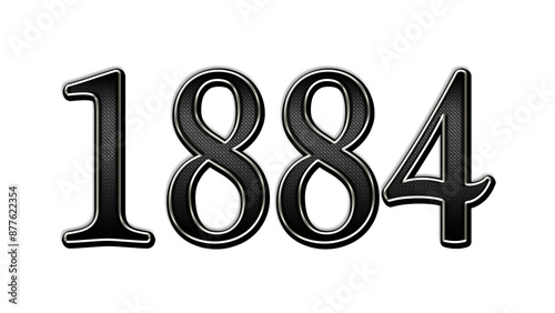 black metal 3d design of number 1884 on white background.