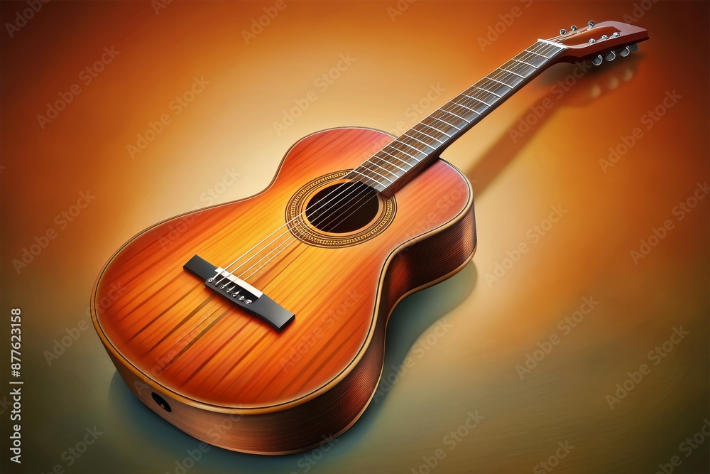 Fototapeta premium A sun-kissed acoustic guitar rests on a canvas of watercolor dreams