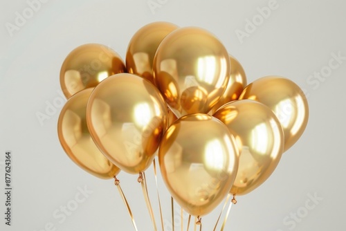 A collection of shiny gold balloons floating in a decorative vase
