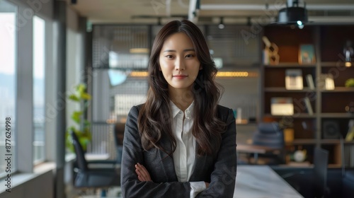Confident Asian businesswoman with arms crossed in modern office. Concept of leadership, entrepreneurship, success, and professional woman Free Download Confident Asian businesswoman with arms crossed in modern office. Concept of leadership, entrepreneurship, success, and professional woman - GFXLoad