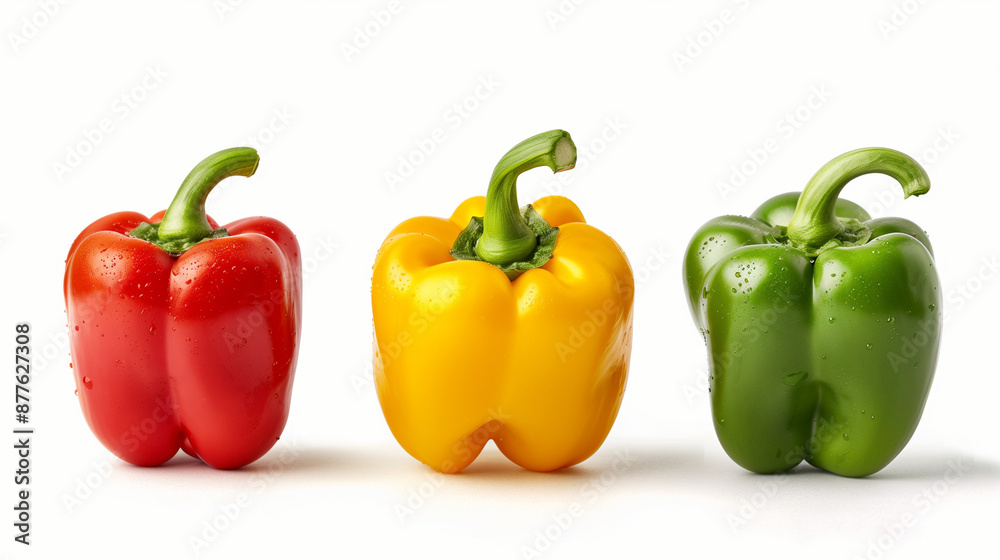 red green and yellow paprika isolated on white background red green and yellow paprika isolated on white background