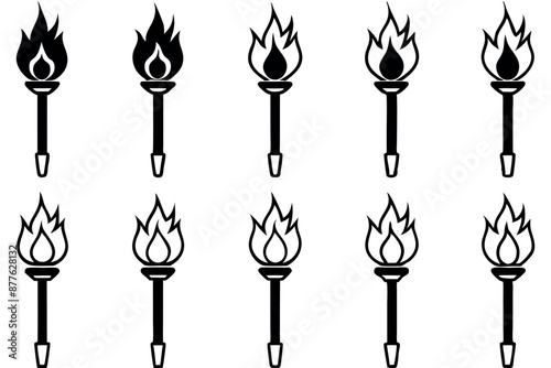 Fire torch line art dynamic design hand illustration