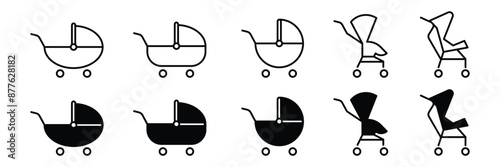 Set of baby carriage icon collection. Children stroller symbol. vector Illustration.