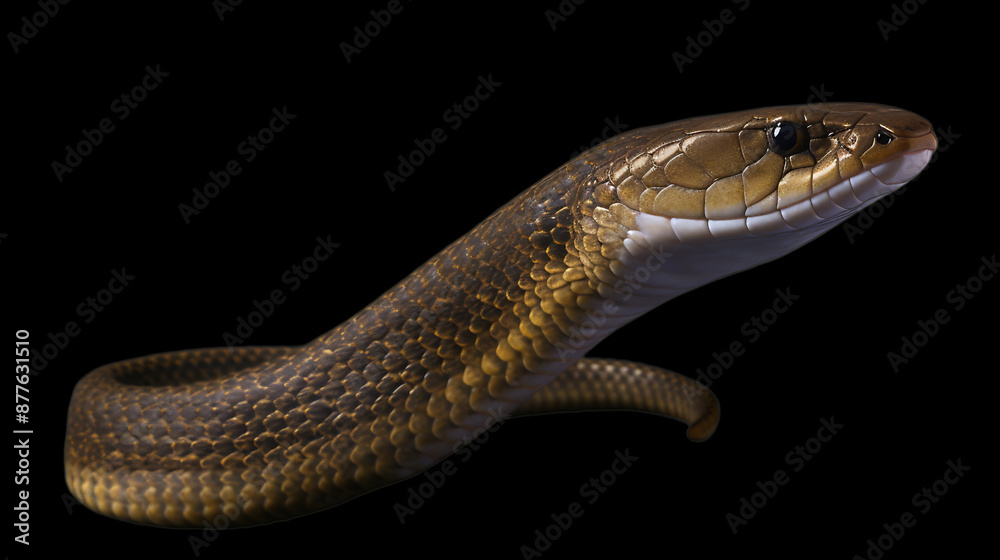 A brown snake with white scales on a black background, perfect for a wildlife documentary or nature magazine. A brown snake with white scales on a black background, perfect for a wildlife documentary or nature magazine.