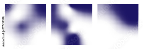 Set of blue minimalistic retro shapes. Backgrounds with pixel monochrome gradient. Square bitmap elements.