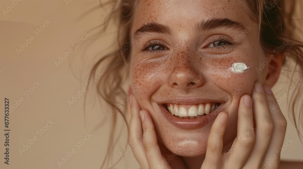 The freckled woman smiling The freckled woman smiling