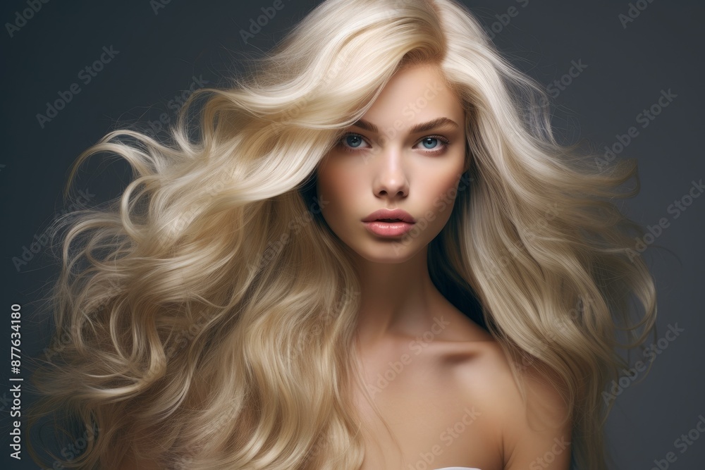 Portrait of a young woman with stunning voluminous blond hair Portrait of a young woman with stunning voluminous blond hair